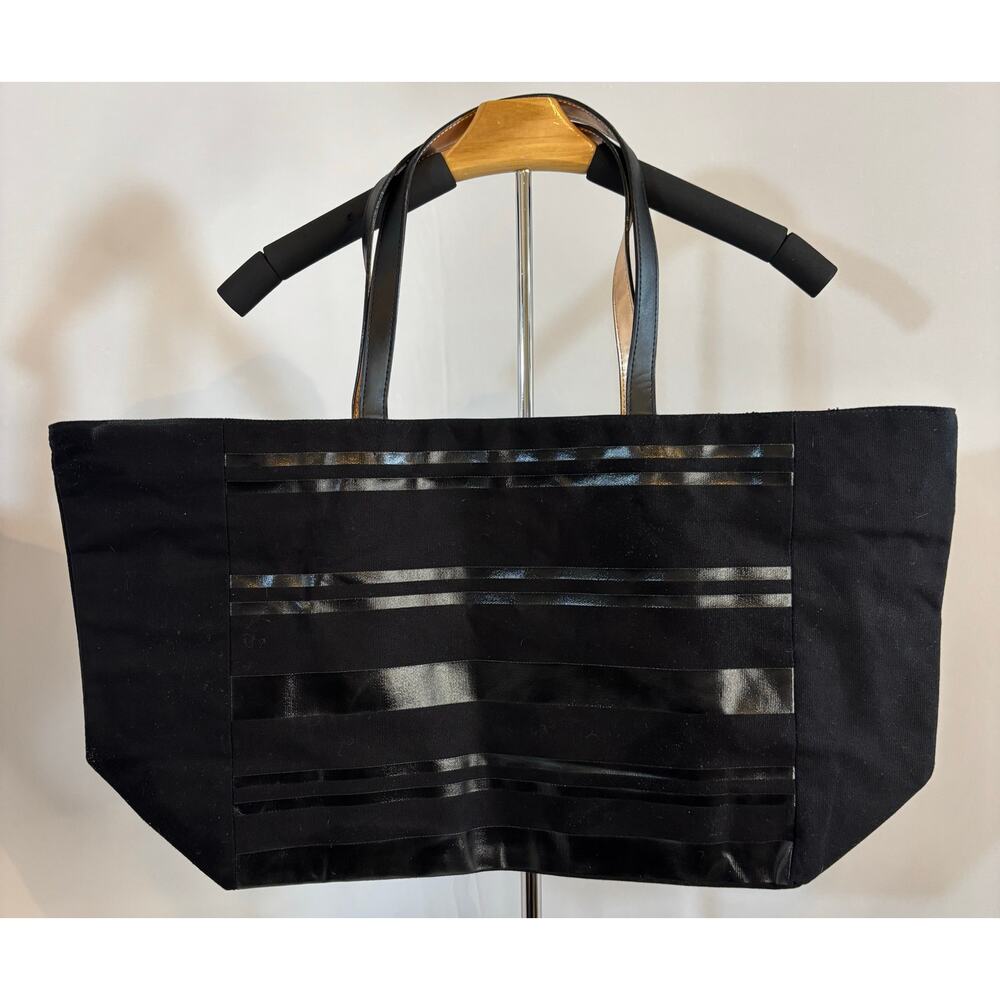 Victoria’s Secret Black Large Tote Bag Corset Lace Grommet Canvas Zip Top - Picture 4 of 9
